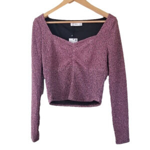 𝅺nwt Mango Metallic Sparkle Pink Cropped top Long Sleeve Size Large